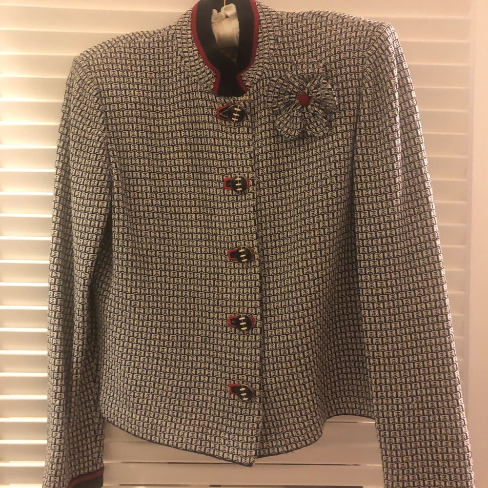 St John Black & White Jacket w Flower Bow